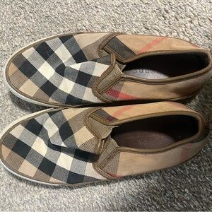 Burberry Tan and Black Check Loafers